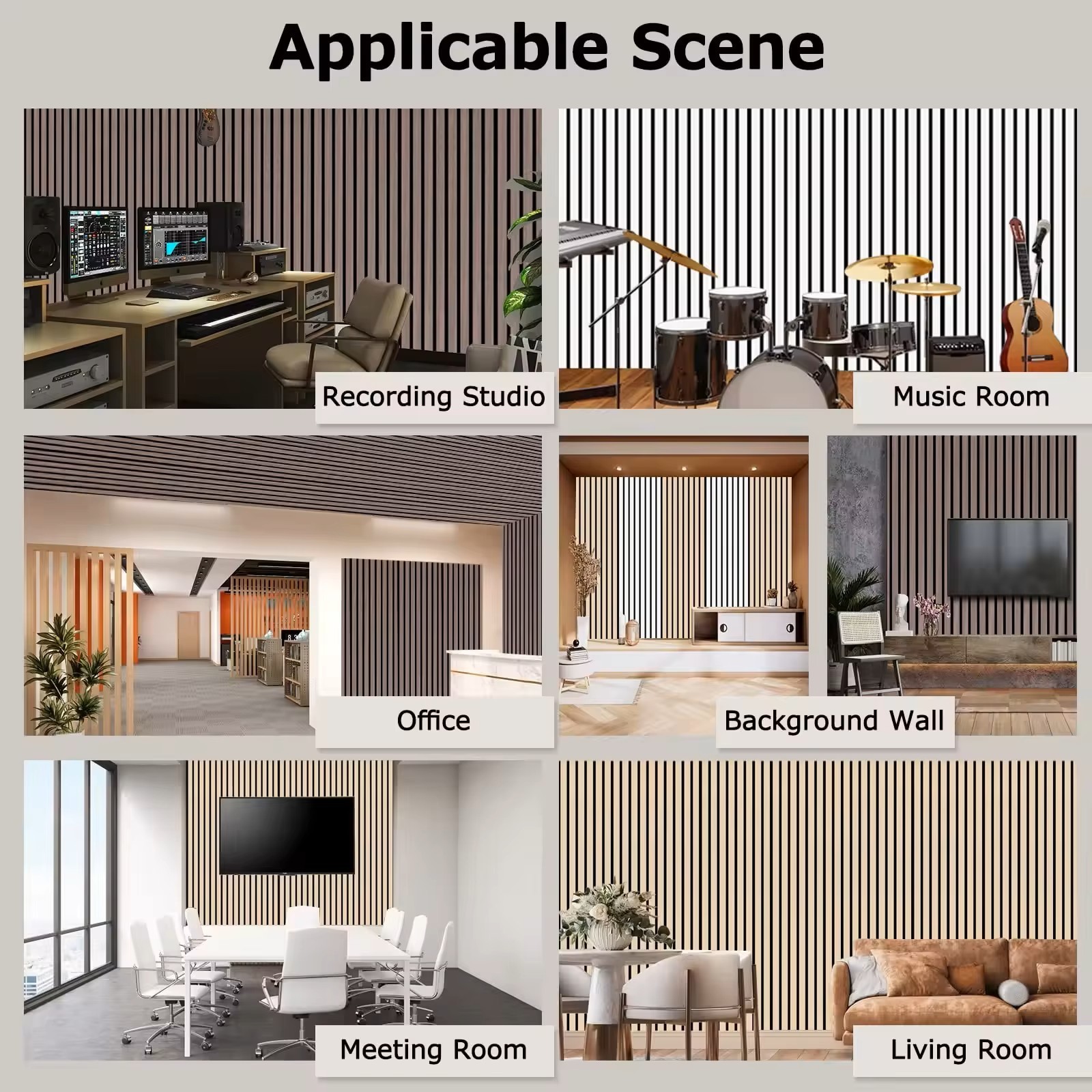 3D Model Design Wood Slat Wall Panels Black Customized For Noise Reduction